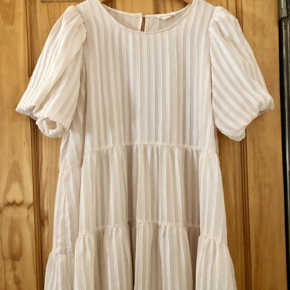 White Tiered Puff Sleeve Mini Dress